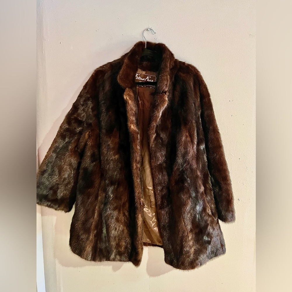 Vintage Evans Brown Fur Short Winter Coat Size M Genuine Leather